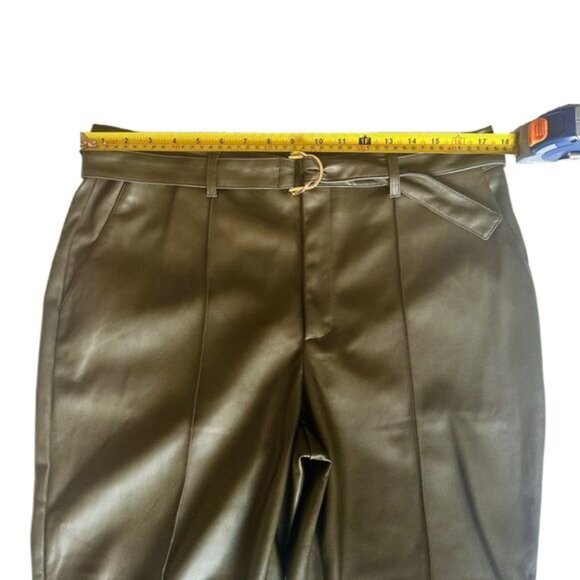 Marc New York Dark Olive Vegan Leather Belted Crop Pants Sz 14 NWT - Picture 5 of 8